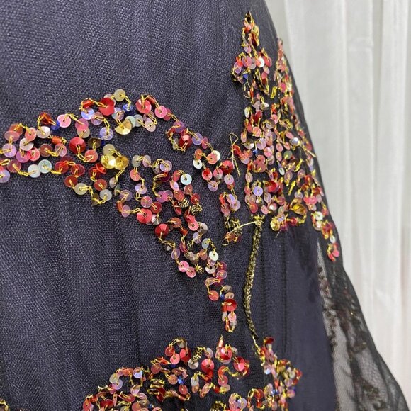 French Connection Sequin Mesh 2 Layer Skirt Large Floral Pattern Size Womens 14 - Picture 8 of 16
